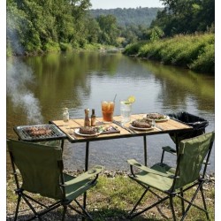 Foldable Portable Handmade Picnic and Camping Table with Barbecue Grill