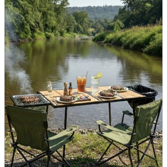 Foldable Portable Handmade Picnic and Camping Table with Barbecue Grill