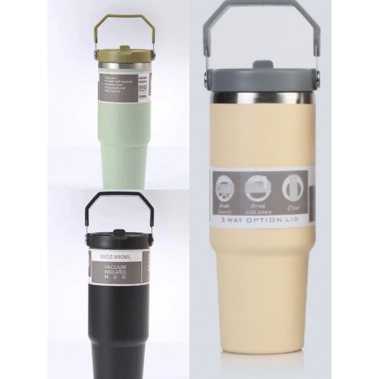 Twist-Open Straw Stainless Steel 0.89 Liter Tumbler Thermos  