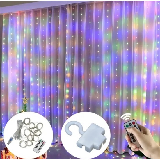 Curtain Hook Remote Led Colorful Christmas Light (3x3m)