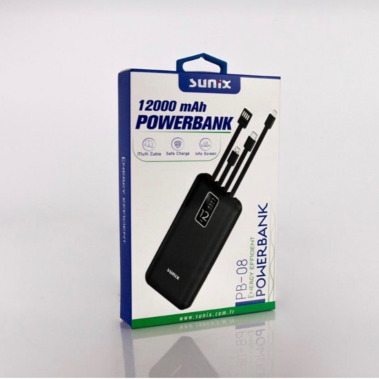 Sunix PB08 Micro, Ios Lightning, Powerbank 12000mAh with Type-C Output Led Display