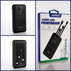 Sunix PB08 Micro, Ios Lightning, Powerbank 12000mAh with Type-C Output Led Display