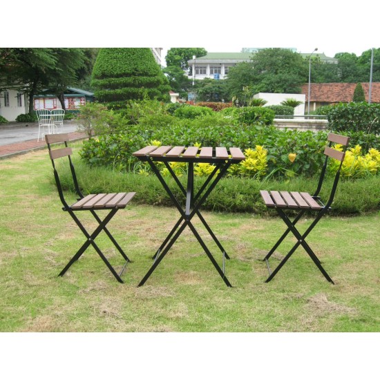 Folding Wooden Bistro Garden Table and Chair Set For 2 Persons 60x60 cm