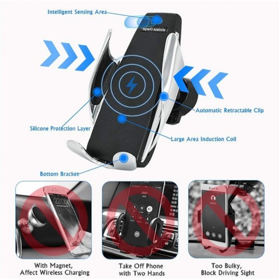 Wireless Charger S5 Automatic Clamping Fast Charging Phone Car Holder