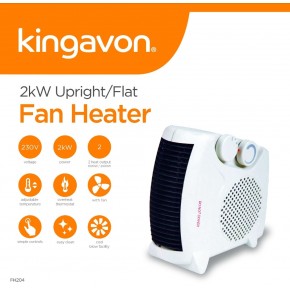 Kingavon 2KW Upright Flat Fan Heater – White