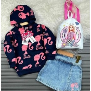 3-PIECE SET WITH BARBIE BAG, DENIM SHORTS SKIRT AND HOODED SWEAT