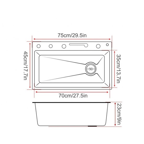 Stainless Steel Multi-Purpose Kitchen Sink 75x45cm