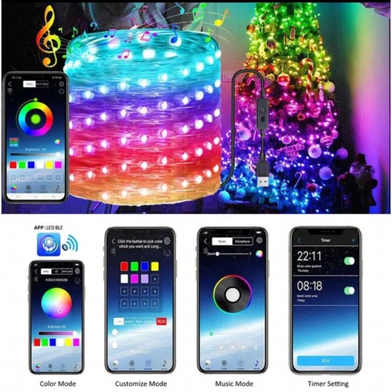 Symphony Bluetooth App Controlled Remote Sound Sensitive Led Christmas Light (5 Meters&50 Lamps) 