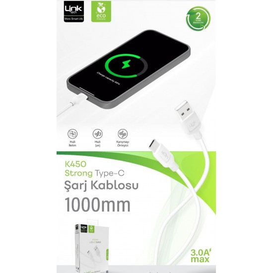 LinkTech K450 Strong 3A USB-Type-C Data/Charge Cable 1mt