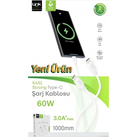 Linktech K451 Strong 60W Type-C - Type-C Data/Charge Cable 1Mt