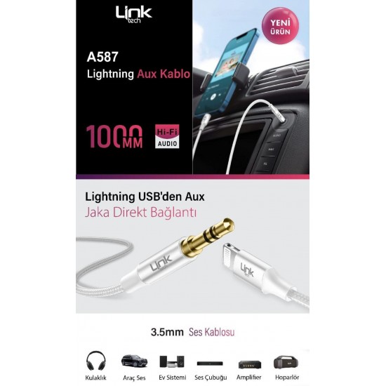 A587 1000mm Lightning to 3.5mm Metal Jak AUX Cable