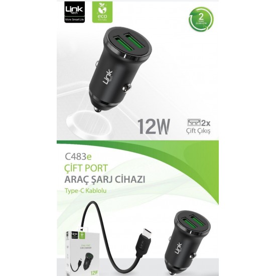 Linktech C483 Eco-Friendly 12W Type-C Cable Car Charger