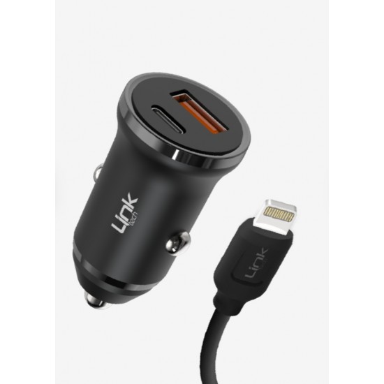 Linktech C485 Eco-Friendly Dual PD 20W Car Charger with Lightning Cable