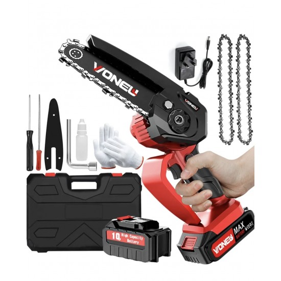 6 Inch Rechargeable Pruning Saw with 3000mah Double Battery and Three Chains