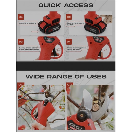 Professional Rechargeable 25mm Pruning Shears with 1300mah Dual Battery