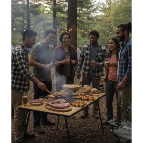 Foldable Portable Handmade Picnic and Camping Table with Barbecue Grill