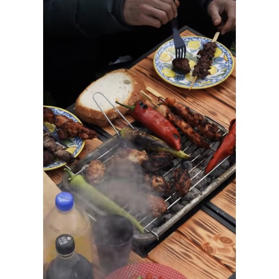 Foldable Portable Handmade Picnic and Camping Table with Barbecue Grill