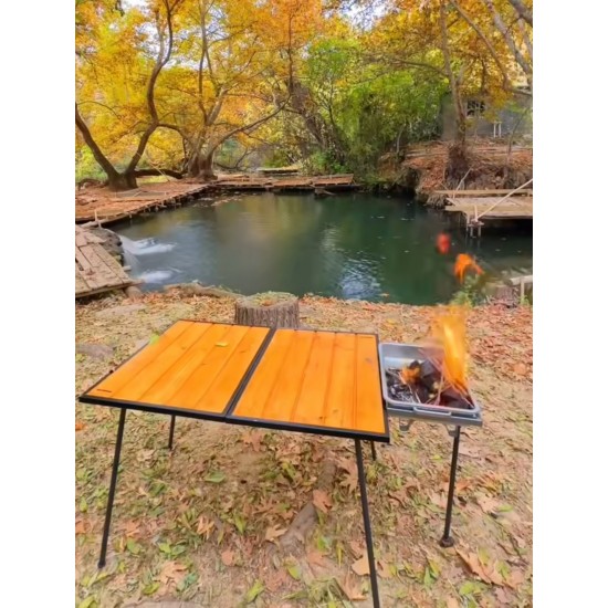 Foldable Portable Handmade Picnic and Camping Table with Barbecue Grill