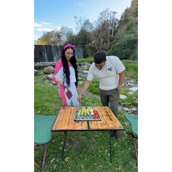 Foldable Portable Handmade Picnic and Camping Table with Barbecue Grill