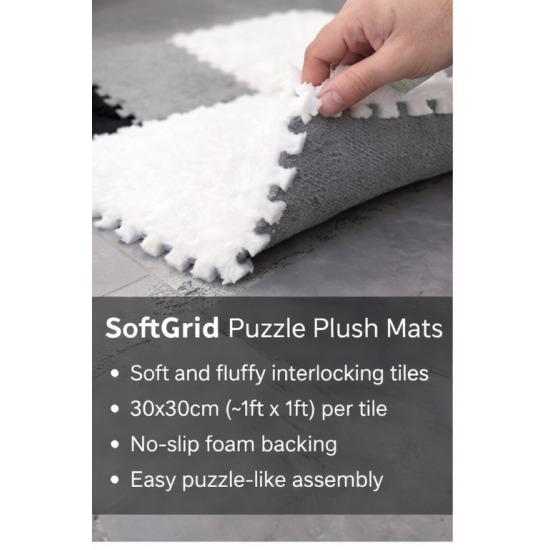 SoftGrid Puzzle Plush Carpet (1 Pack 12 pcs~ 1 m²)