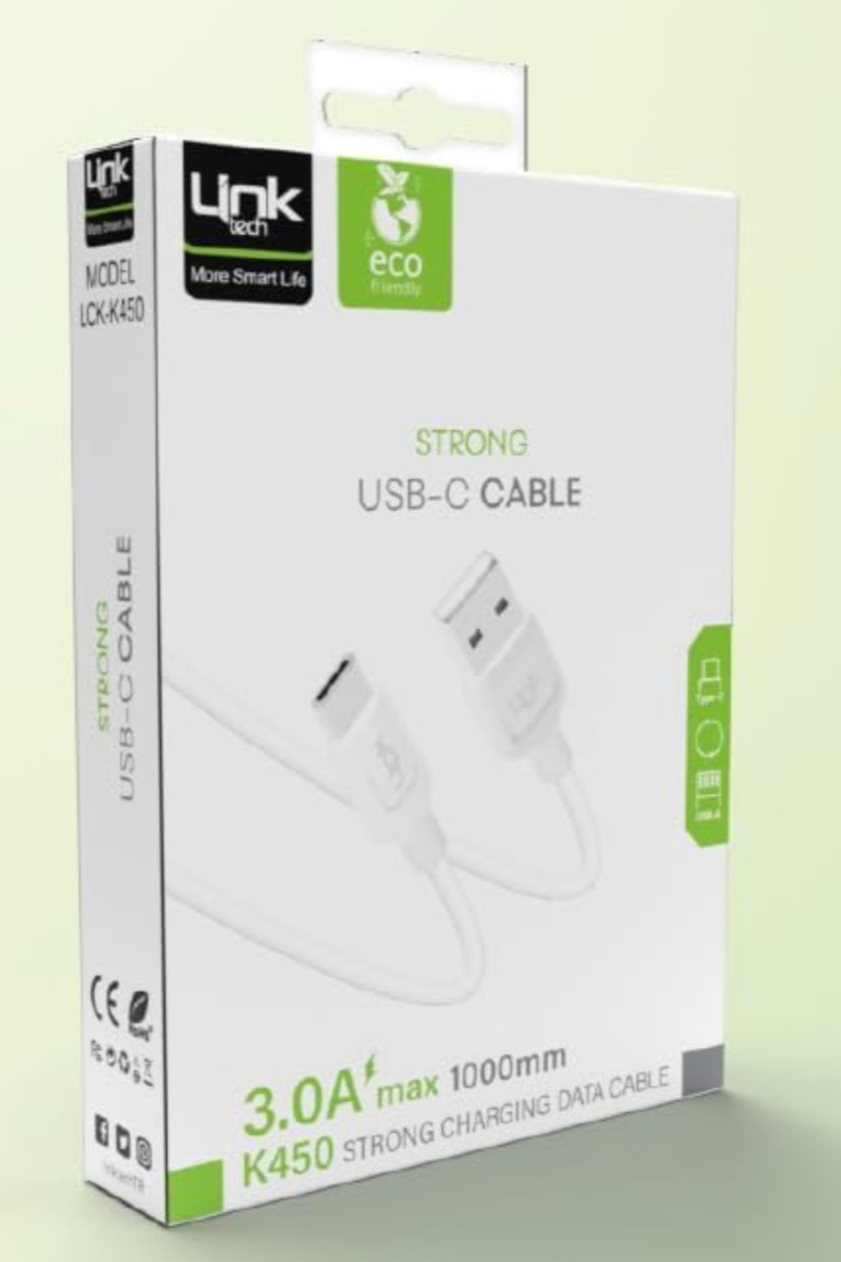 LinkTech K450 Strong 3A USB-Type-C Data/Charge Cable 1mt