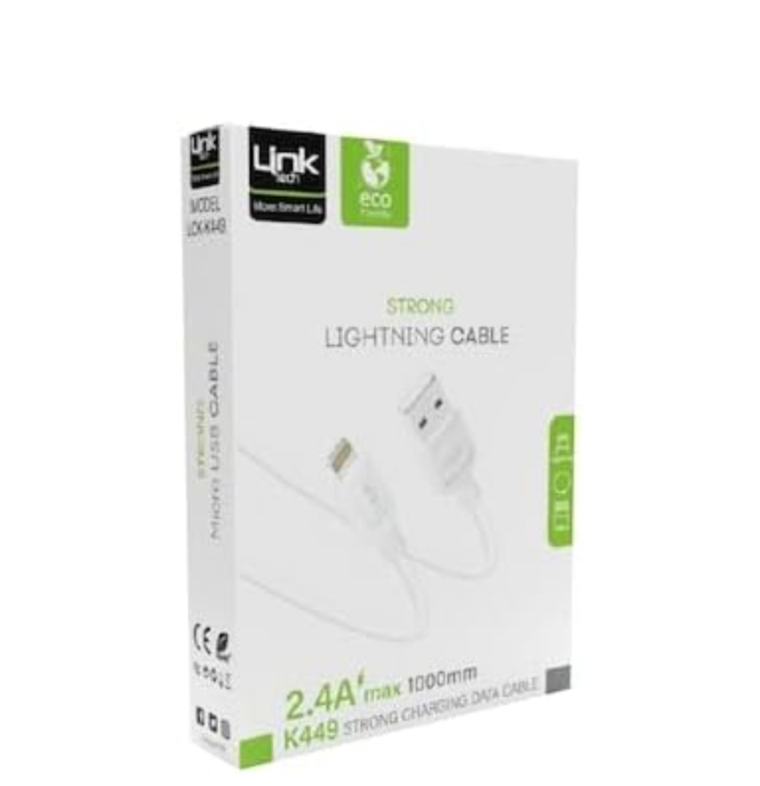 Linktech K449 Strong Lightnıng USB Data/Charge Cable 1mt 2.4A 
