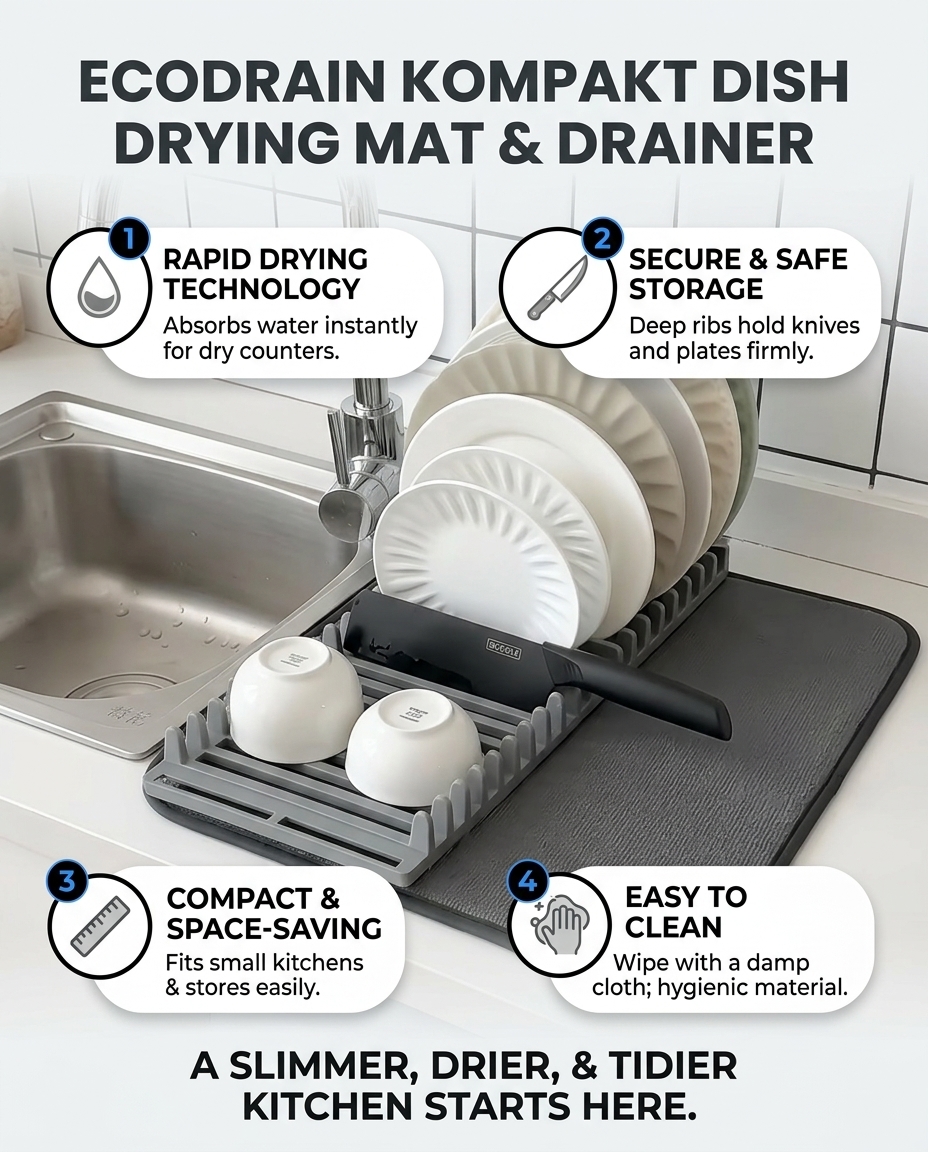 EcoDrain Compact Dish Drying Mat