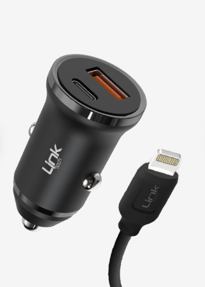 Linktech C485 Eco-Friendly Dual PD 20W Car Charger with Lightning Cable